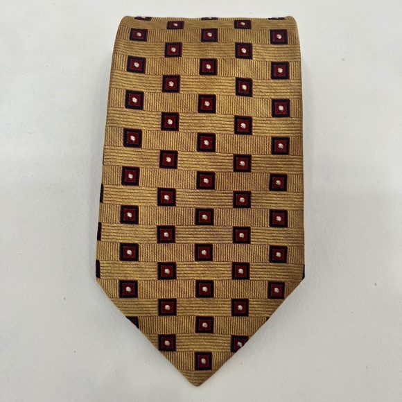 Tommy Hilfiger Other - Vintage Tommy Hilfiger Tie 2-Tone Gold Navy Red Blocks 100% Silk USA 58"x3.75"